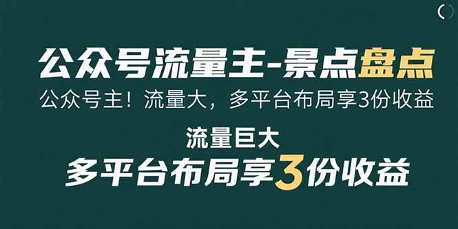 （15553期）公众号流量主-景点盘点 流量巨大 多平台布局享3份收益-驿想项目网