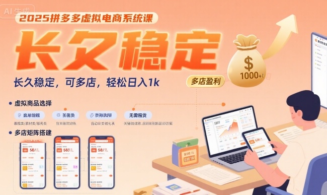 2025拼多多虚拟电商系统课，长久稳定，可多店，轻松日入1k-驿想项目网