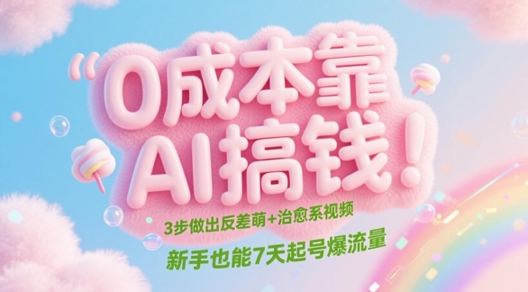 0成本靠AI搞钱！3步做出反差萌+治愈系视频，新手也能7天起号爆流量-驿想项目网