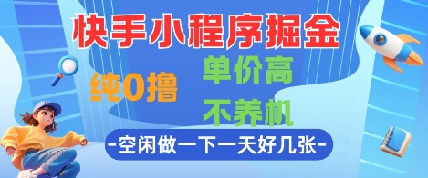 快手小程序掘金，纯0撸，单价高不养机 利用空闲时间做一做，一天好几张【揭秘】-驿想项目网