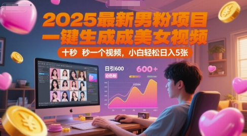 2025最新男粉项目，一键生成美女视频，日引600+色粉 十秒一个视频，小白轻松日入5张【揭秘】-驿想项目网