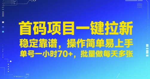 首码项目一键拉新，稳定靠谱，操作简单易上手，单号一小时70+，批量做每天多张【揭秘】-驿想项目网