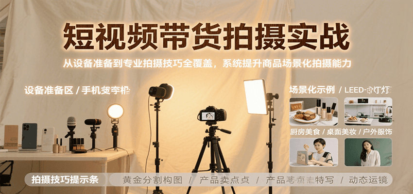 短视频带货拍摄实战，从设备准备到专业拍摄技巧全覆盖，系统提升商品场景化拍摄能力-驿想项目网