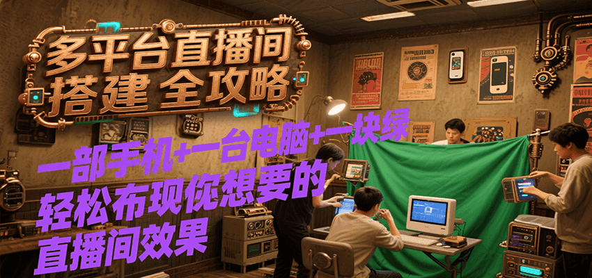 多平台直播间搭建全攻略，一部手机+一台电脑+一块绿布轻松实现你想要的直播间效果-驿想项目网