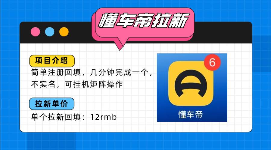 （15661期）懂车帝邪修拉新玩法，简单注册回填，不sm，单个拉新12rmb，轻松日入200+-驿想项目网