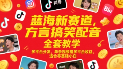 蓝海新赛道，方言搞笑配音全套教学，多平台分发，单条视频撸多平台收益，适合零基础小白-驿想项目网