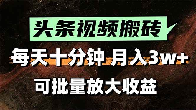 （15400期）头条视频搬砖，每天10分钟，小白轻松月入3万+，可批量放大收益-驿想项目网