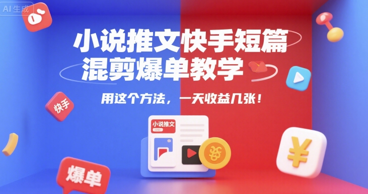 小说推文快手短篇混剪爆单教学，用这个方法，一天收益几张-驿想项目网