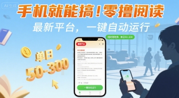 手机就能搞！零撸阅读挂G，最新平台，一键自动运行，随时随地挣，单日50-3张+【揭秘】-驿想项目网