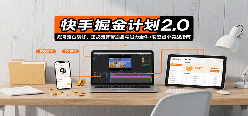 快手掘金计划2.0，账号定位装修、短视频剪辑选品与磁力金牛+裂变出单实战指南-驿想项目网