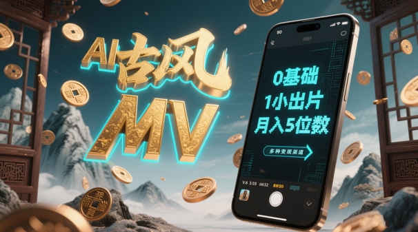 AI一键生成古风音乐MV，0剪辑基础1小时出片，多种变现渠道，一部手机月入5位数-驿想项目网