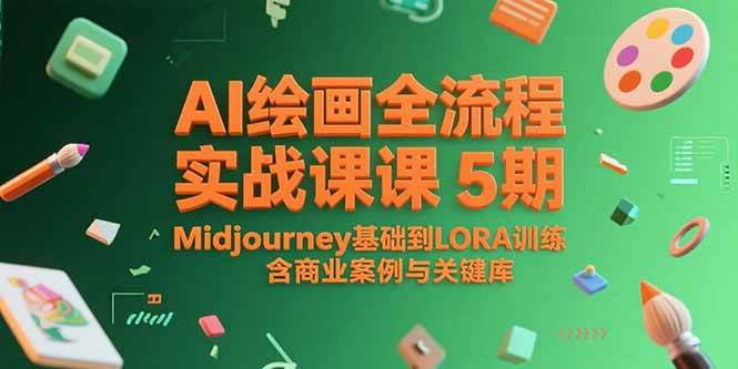 （15278期）AI绘画全流程实战课5期，Midjourney基础到LORA训练，含商业案例与关键词库-驿想项目网