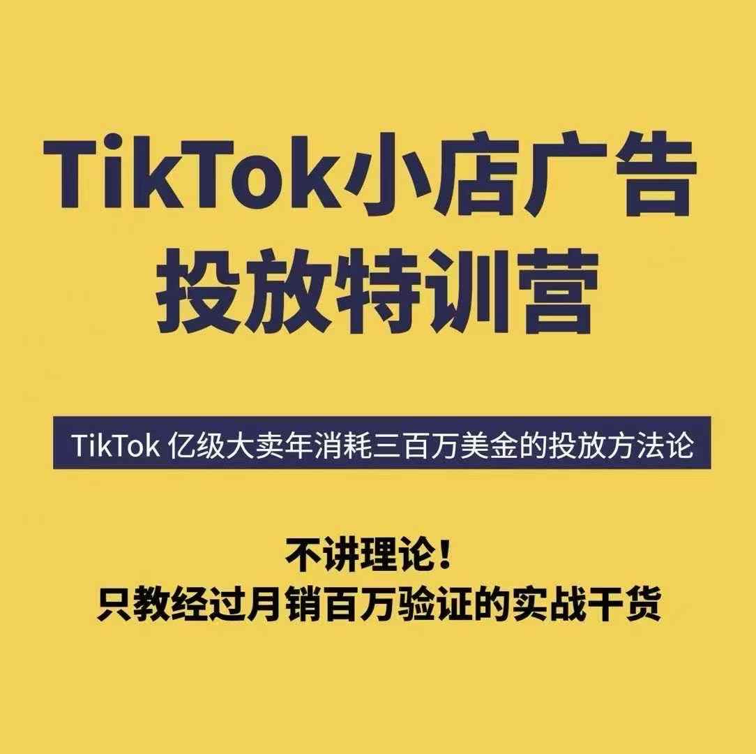TikTok小店广告投放特训营，6天破局计划专治各种“投不动”，教你经过月销百万验证的实战干货-驿想项目网