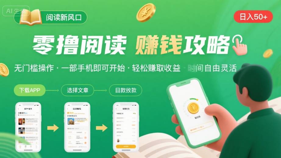零撸阅读新风口，无门槛轻松挣，一部手机，日入 50-3张【揭秘】-驿想项目网