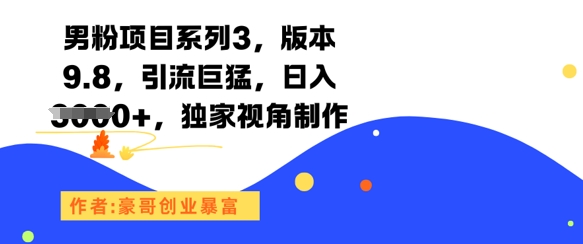 男粉项目系列3，版本9.8，引流巨猛，日入1k+，独家视角制作-驿想项目网