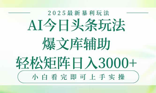（15356期）今日头条2025年最新暴利玩法，一键生成爆款，轻松实现矩阵日入3000+-驿想项目网