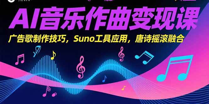 （15370期）AI音乐作曲变现课，广告歌制作技巧，Suno工具应用，唐诗摇滚融合-驿想项目网
