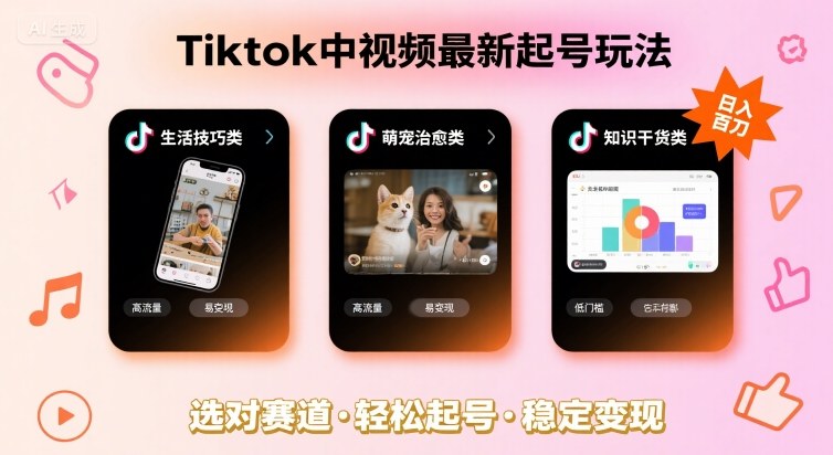 Tiktok中视频最新起号玩法，想要日入百刀，做好这几个赛道就可以了-驿想项目网