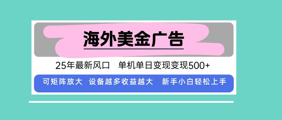 （15902期）最新海外广告美金，全自动挂机，单机单日500+，可矩阵放大，新手小白轻…-驿想项目网