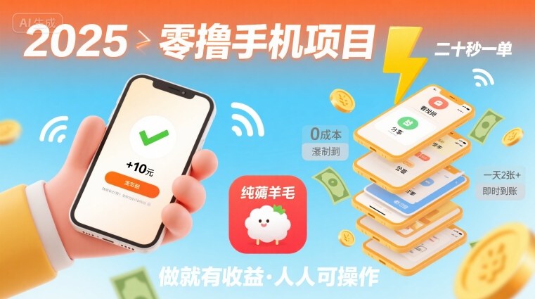 2025年零撸手机项目，二十秒一单，纯薅羊毛 一天2张+做就有-驿想项目网