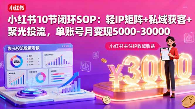 （16026期）小红书10节闭环SOP：轻IP矩阵+私域获客+聚光投流，单账号月变现5000-30000-驿想项目网