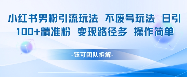 小红书男粉引流玩法不废号玩法日引100男粉变现路径多操作简单-驿想项目网