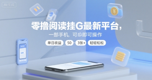零撸阅读挂G最新平台，一部手机即可操作，单日收益50-3张+轻轻松松【揭秘】-驿想项目网