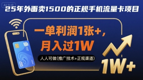 25年外面卖1500的正规手机流量卡项目，一单利润1张+，月入过1W，人人可做(推广技术+正规渠道)【揭秘】-驿想项目网