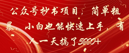 公众号抄书项目，简单粗暴，小白也能快速上手，有人一天搞了1k+-驿想项目网