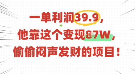 一单利润39.9，有人靠这个变现几十个，偷偷闷声发财的项目-驿想项目网