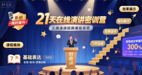 21天在线演讲密训营，王牌演讲招商课程系统-驿想项目网