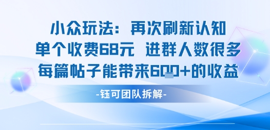 小众玩法再次刷新认知单个收费68米进群人数很多每篇帖子能带来6张的收益-驿想项目网