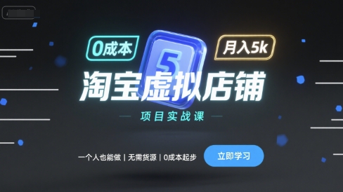 淘宝虚拟店铺项目实战课，一个人也能做，无需货源、0成本起步，月入5k-驿想项目网