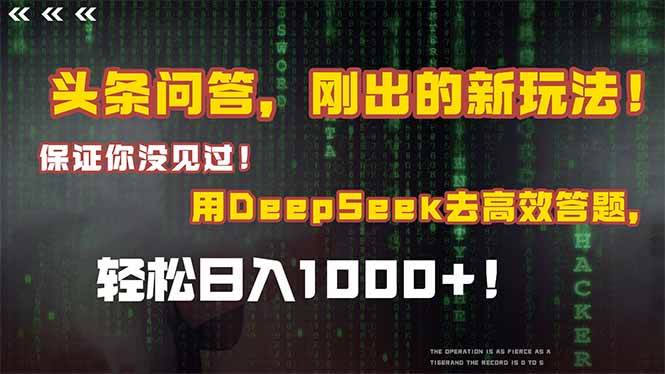 （14957期）头条问答，刚出的新玩法！保证你没见过！结合Deepseek高效答题，轻松日…-驿想项目网