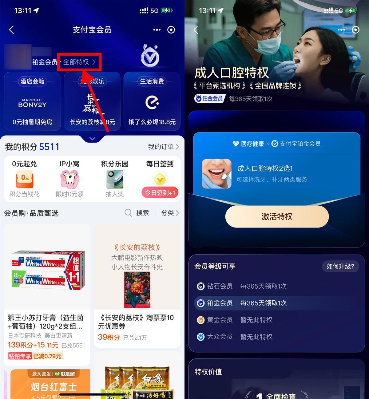 支付宝铂金钻石会员免费洗牙-驿想项目网
