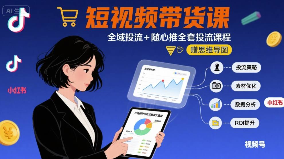 最新短视频带货课，全域投流+随心推全套投流课程+思维导图-驿想项目网