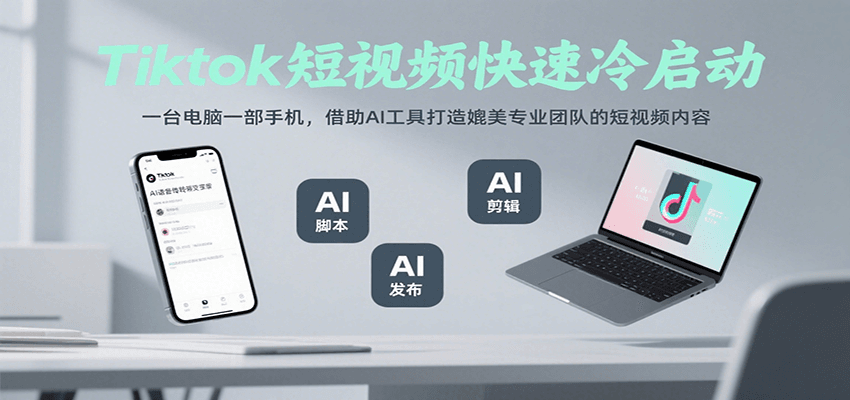 Tiktok短视频快速冷启动，一台电脑一部手机，借助AI工具打造媲美专业团队的短视频内容-驿想项目网