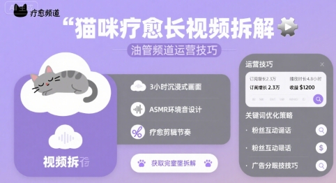 猫咪疗愈长视频拆解 &油管频道运营技巧-驿想项目网