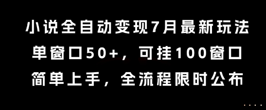 小说全自动变现7月玩法，单窗口50+，可挂100窗口，简单上手，全流程限时公布【揭秘】-驿想项目网