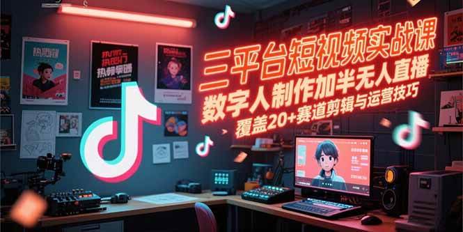 （15265期）三平台短视频实战课，数字人制作加半无人直播，覆盖20+赛道剪辑与运营技巧-驿想项目网