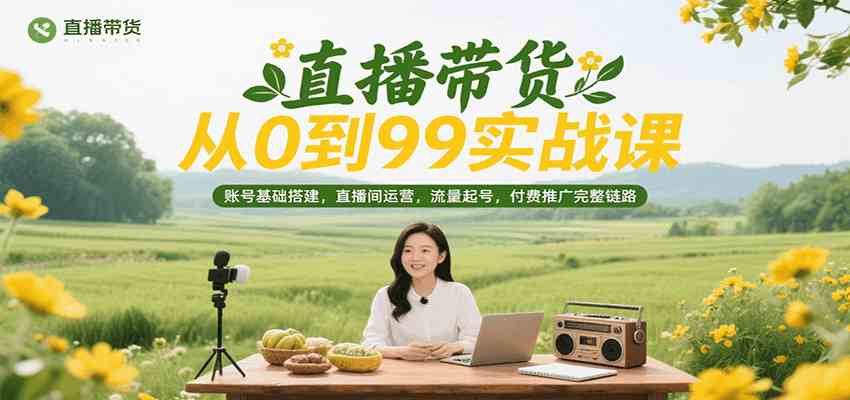 直播带货从0到99实战课，账号基础搭建，直播间运营，流量起号，付费推广完整链路-驿想项目网