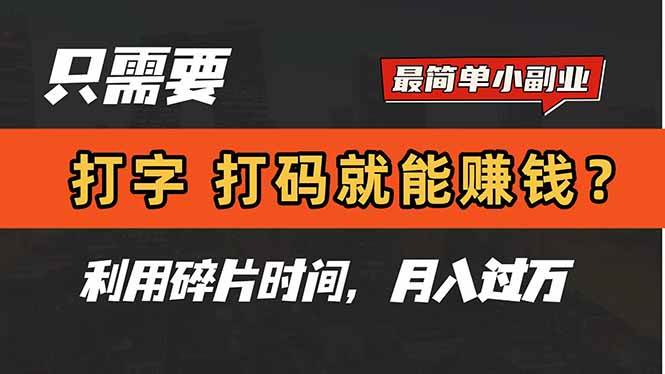 （14673期）只需要打字，打码，就能赚钱？简单的赚钱小副业，利用碎片时间，月入过万-驿想项目网