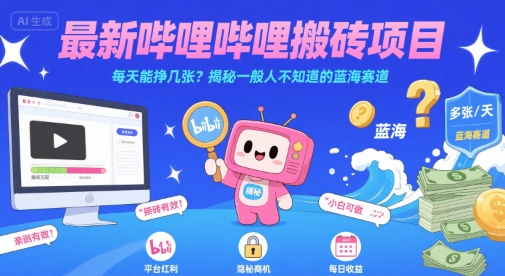 最新哔哩哔哩上B站搬砖项目，每天能挣几张？揭秘一般人不知道的蓝海赛道-驿想项目网