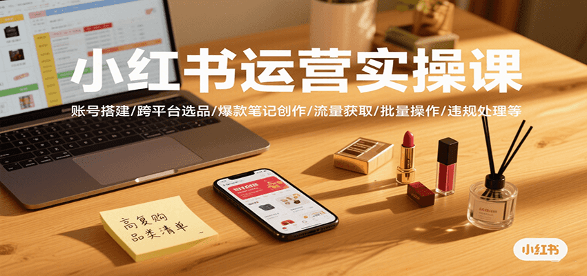小红书运营实操课，账号搭建/跨平台选品/爆款笔记创作/流量获取/批量操作/违规处理等-驿想项目网