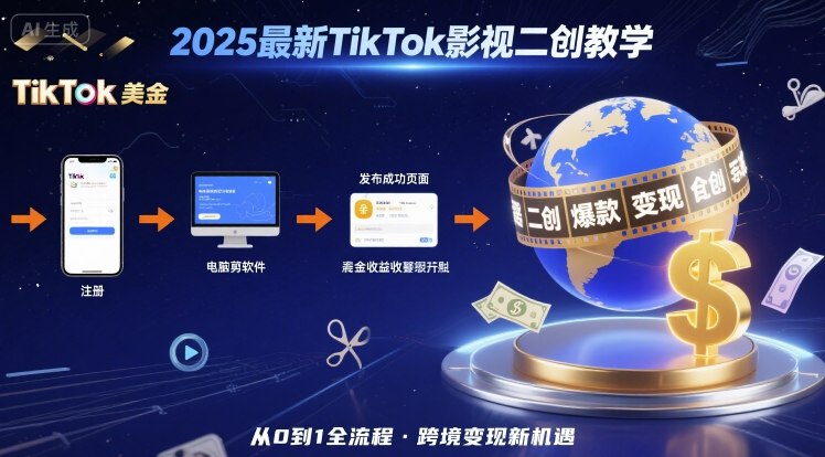 2025年最新TikTok影视二创教学，从注册到发布撸美金全流程，跨境变现新机遇-驿想项目网