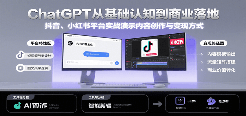 ChatGPT从基础认知到商业落地，实战演示抖音、小红书等平台的内容创作与变现-驿想项目网
