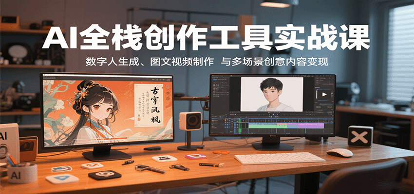 AI全栈创作工具实战课：数字人生成、图文视频制作与多场景创意内容变现-驿想项目网