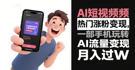 AI短视频热门涨粉变现，一部手机玩转AI流量变现，月入过W-驿想项目网
