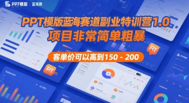 PPT模版蓝海赛道副业特训营1.0，项目非常简单粗暴，客单价可以高到150-200-驿想项目网