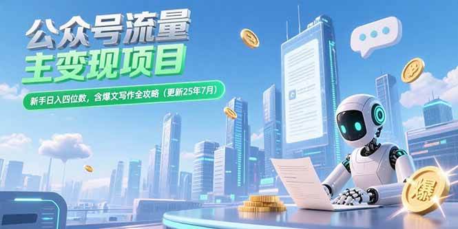 （15412期）公众号流量主变现项目，新手日入四位数，含爆文写作全攻略(更新25年7月)-驿想项目网